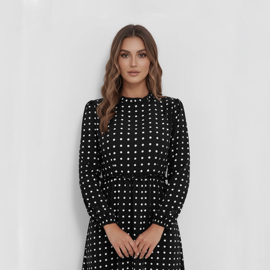 Vestido Bolinhas Manga Longa