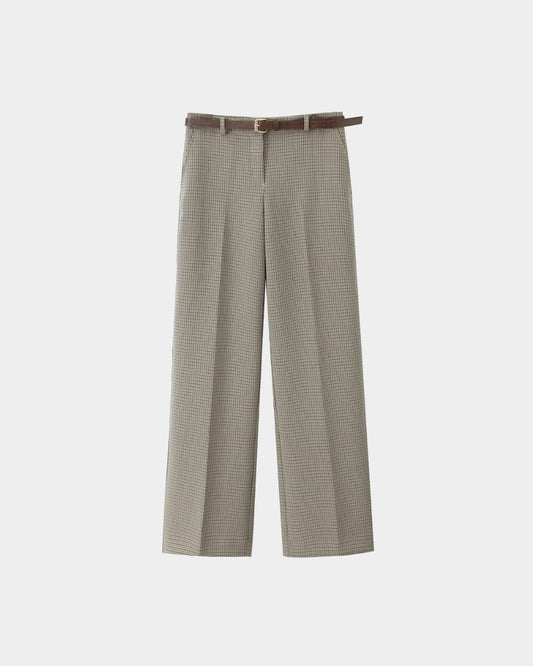 Checked Wide-Leg Trousers with Belt